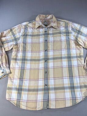 Eddie Bauer Women’s Yellow Plaid Flannel Button Down Shirt Oversized Cozy Cotton